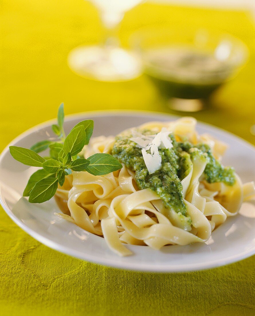 Ribbon pasta with pesto