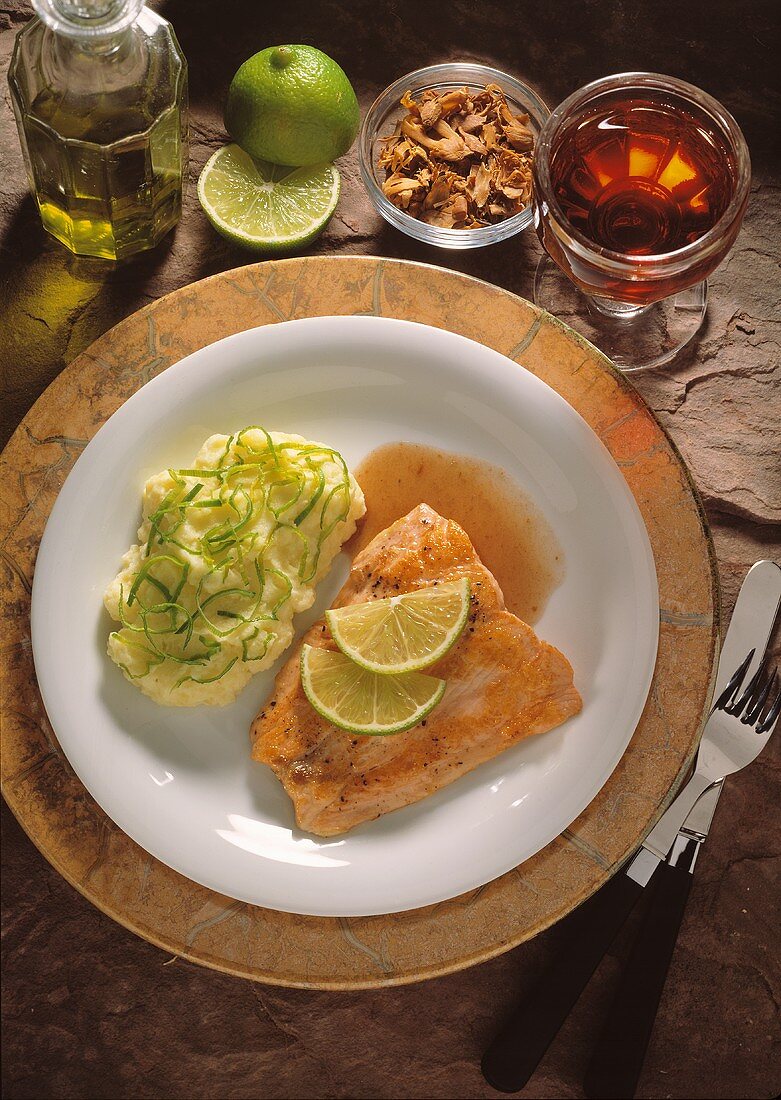 Salmon Fillet in Red Wine Sauce; Mashed Potatoes