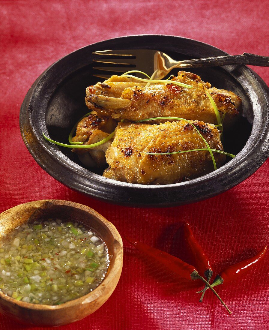 Barbecued chicken with herb and lemon sauce