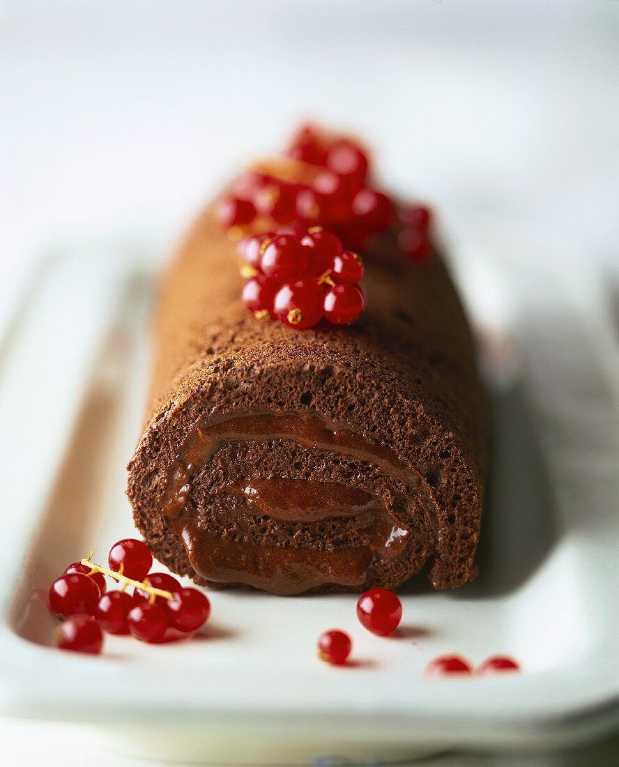 Chocolate roll with redcurrants