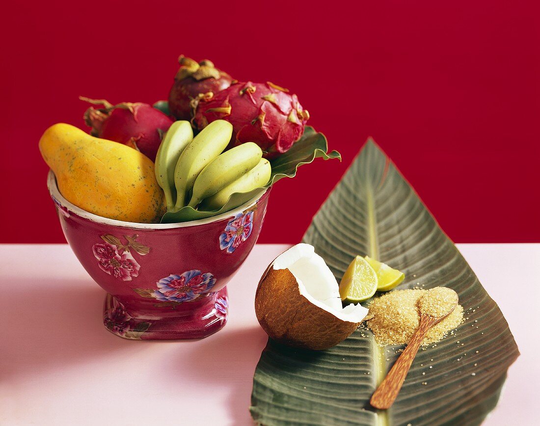 Exotic still life with fruit and nuts