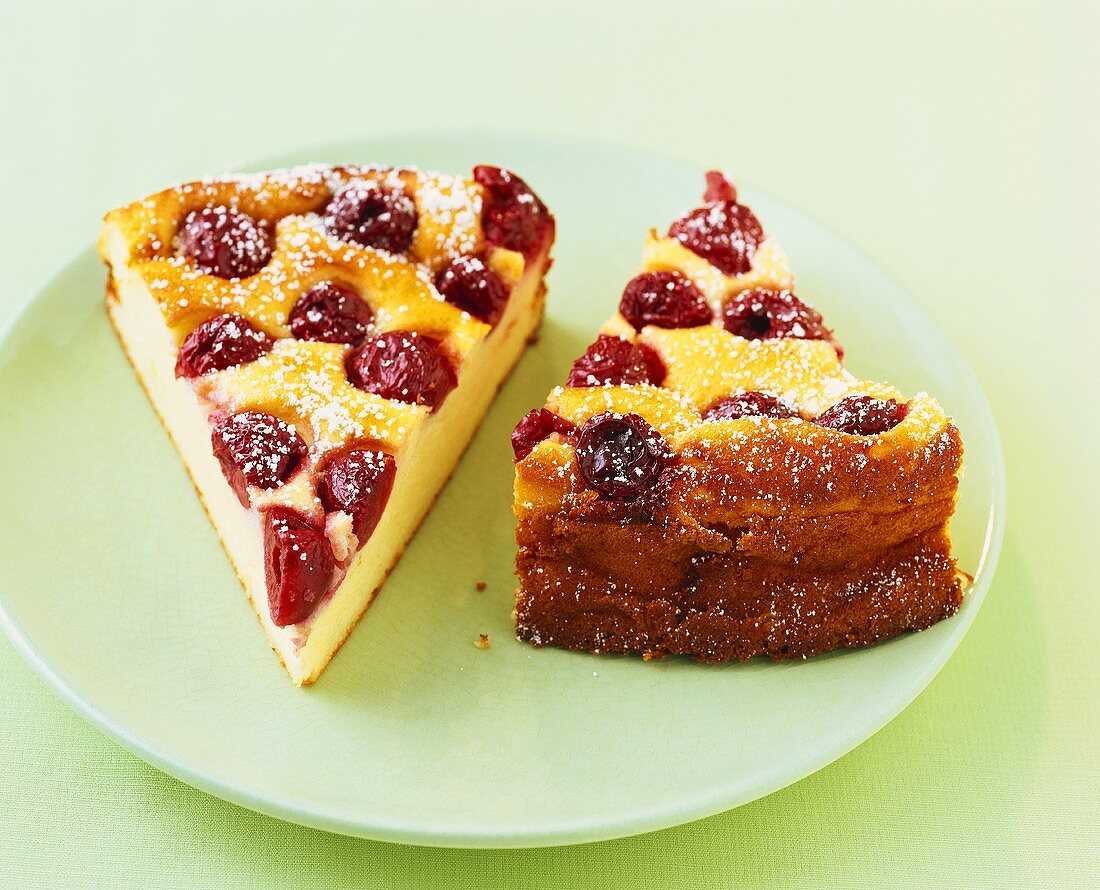 Two pieces of cherry cheesecake