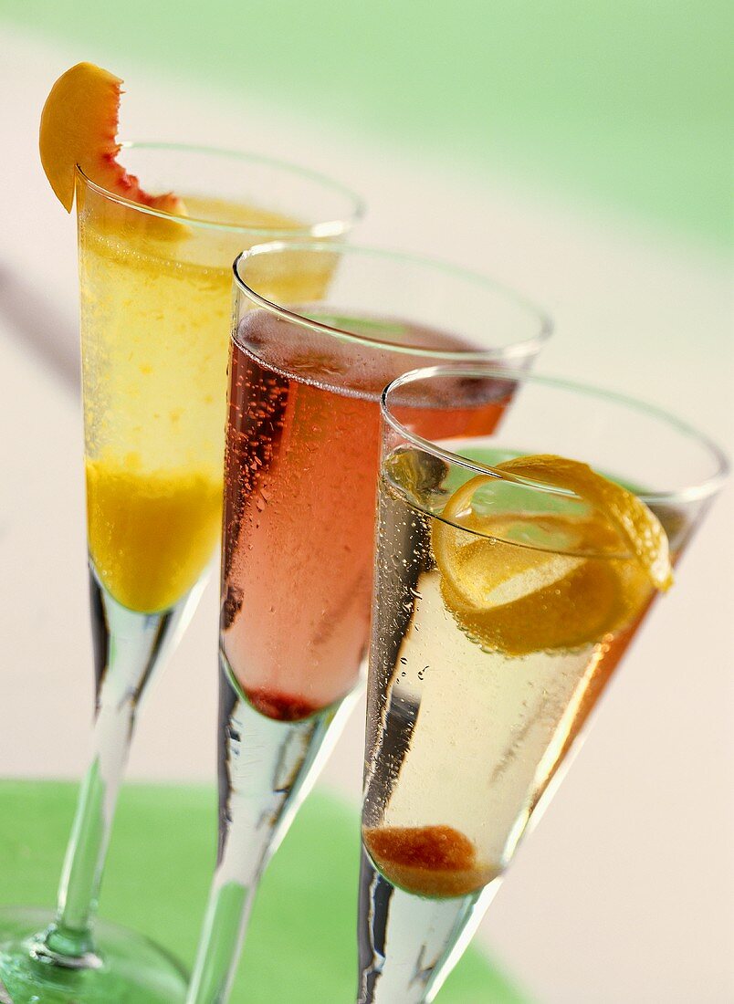 Bellini, Kir Royal and Champagne cocktail