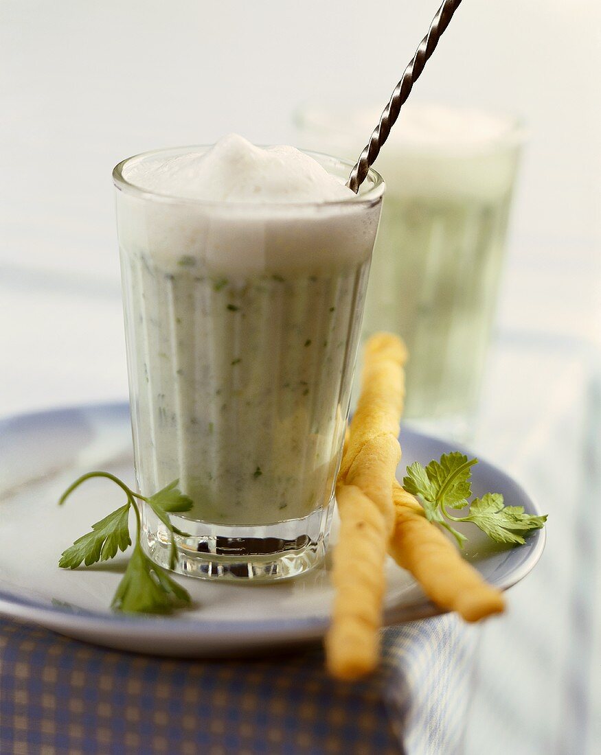 Two yoghurt and cucumber drinks