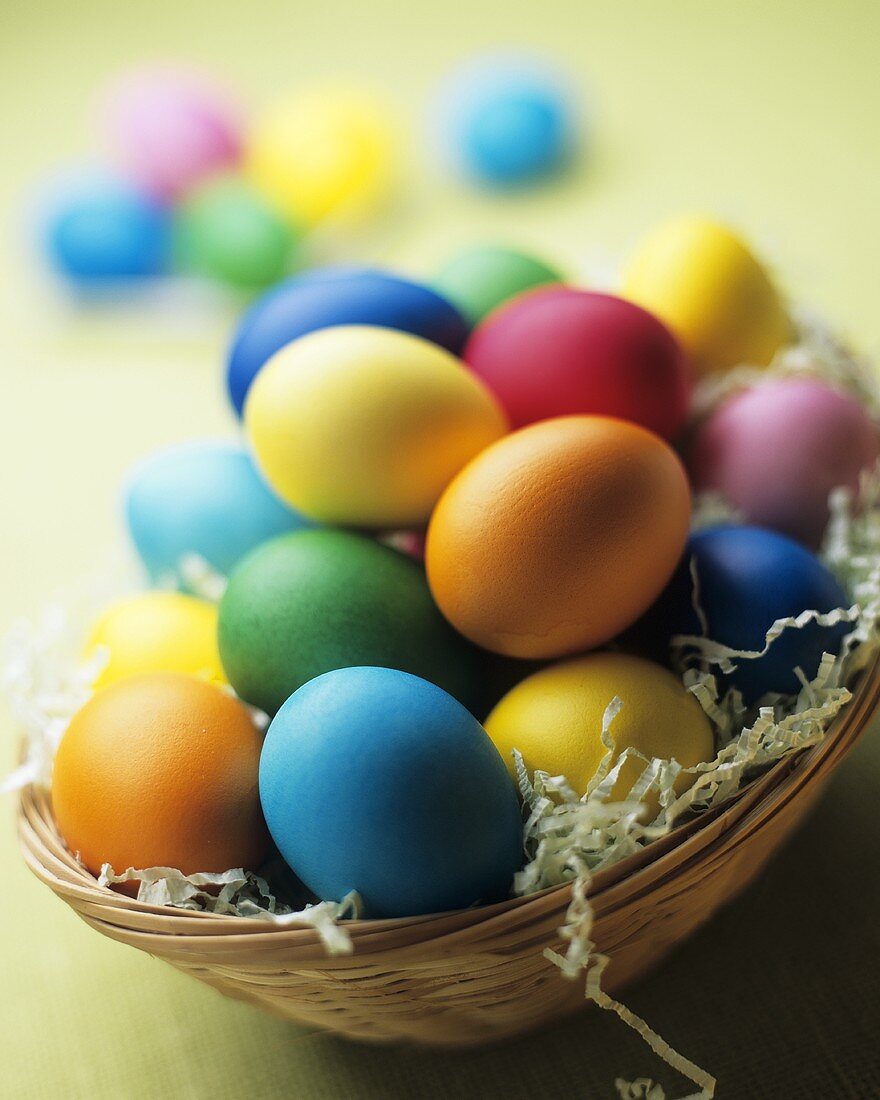 Coloured Easter eggs in an Easter nest