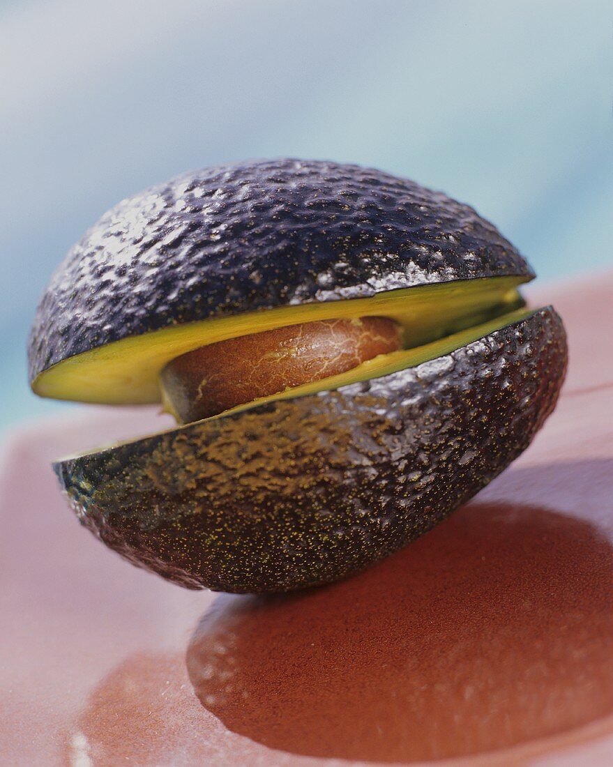 An avocado, cut open