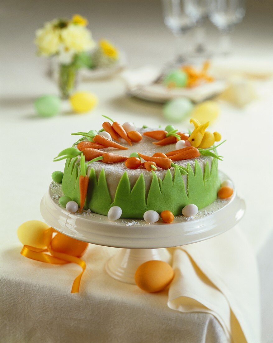 Easter cake with marzipan decorations
