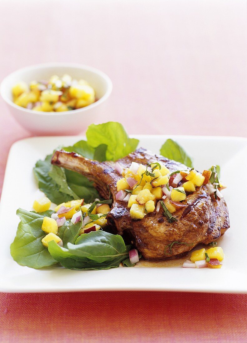 Veal cutlet with peach salsa