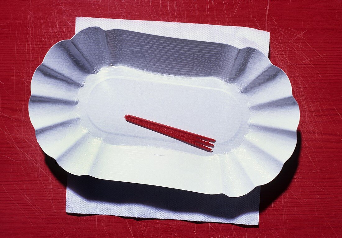 A chip tray with plastic fork