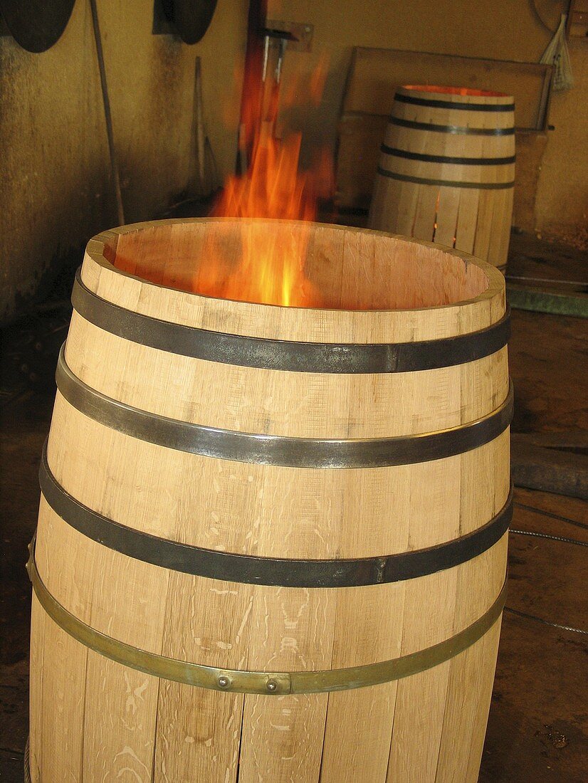 Toasting barrels (exposing to a flame) France 