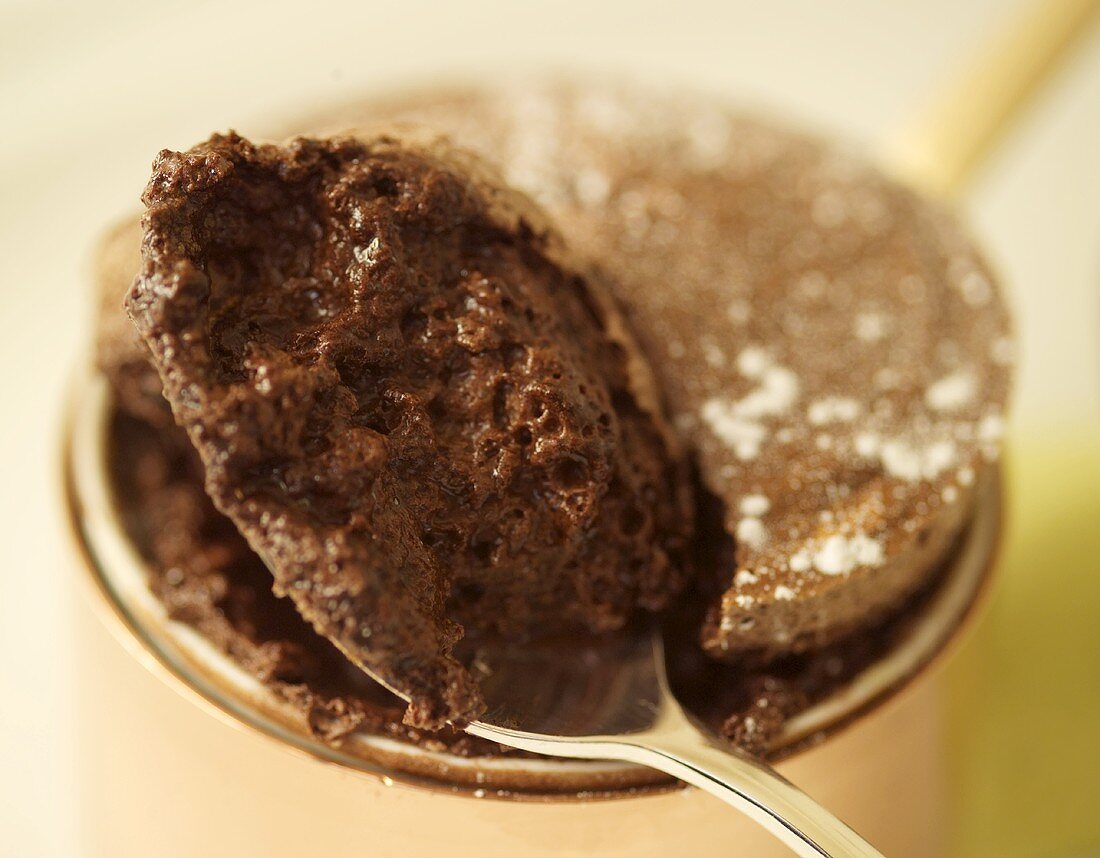 A spoonful of chocolate soufflé
