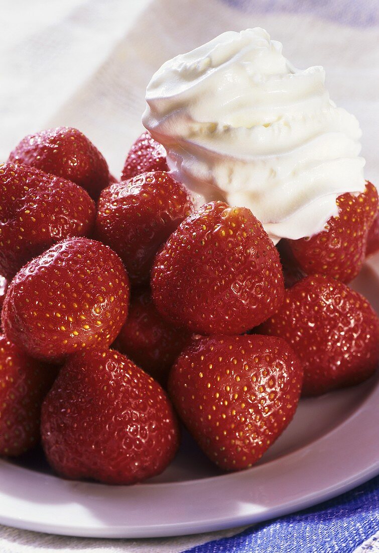A Dish of Strawberries with Whipped Cream
