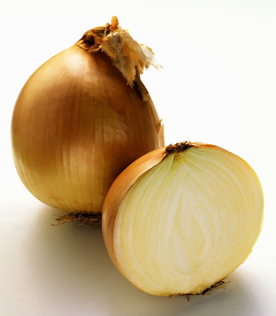 A Whole and Half Yellow Onion