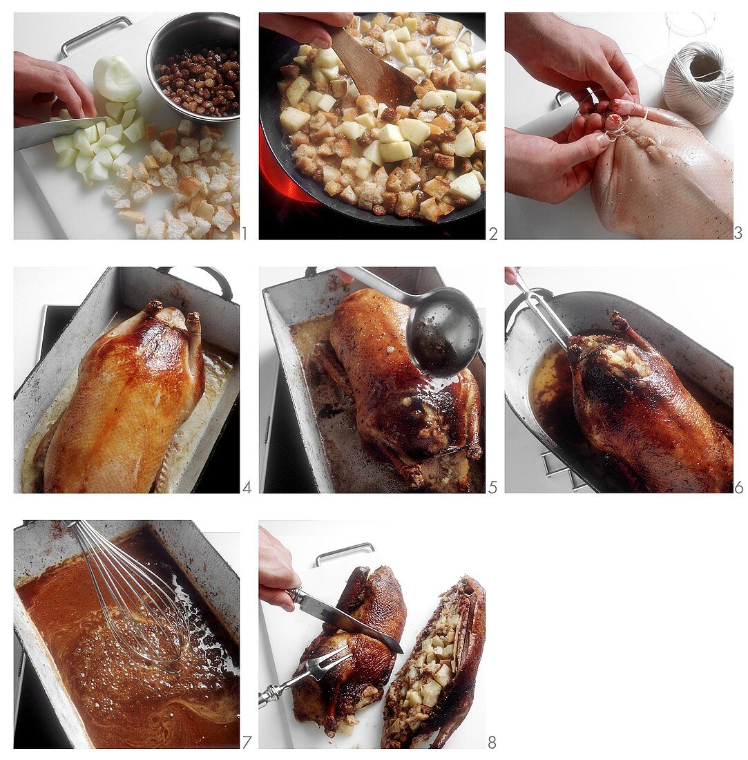 Preparing stuffed duck