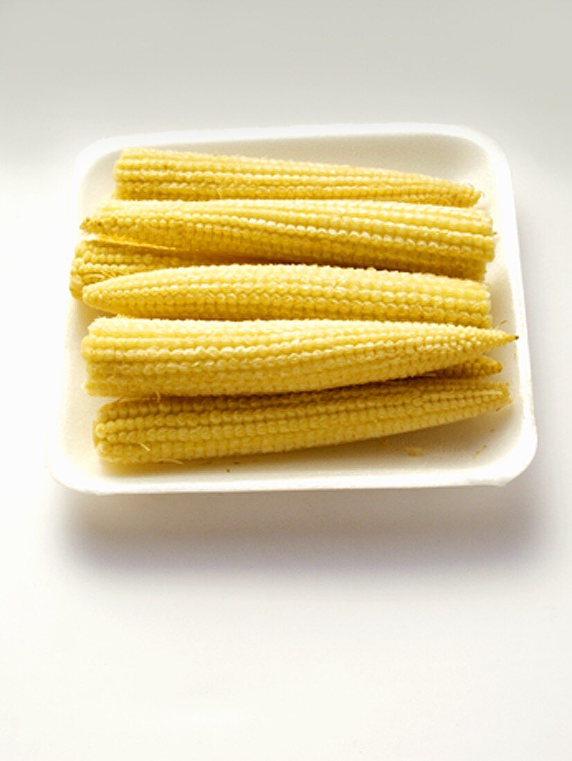 Ears of Baby Corn in a Tray