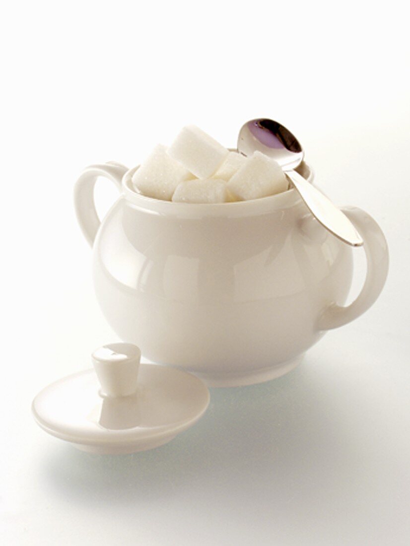 Sugar Cubes in a White Sugar Bowl