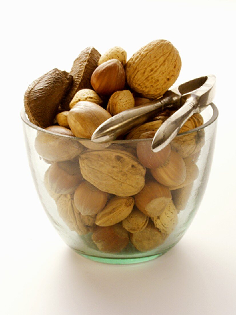 Assorted Nuts in a Glass Bowl
