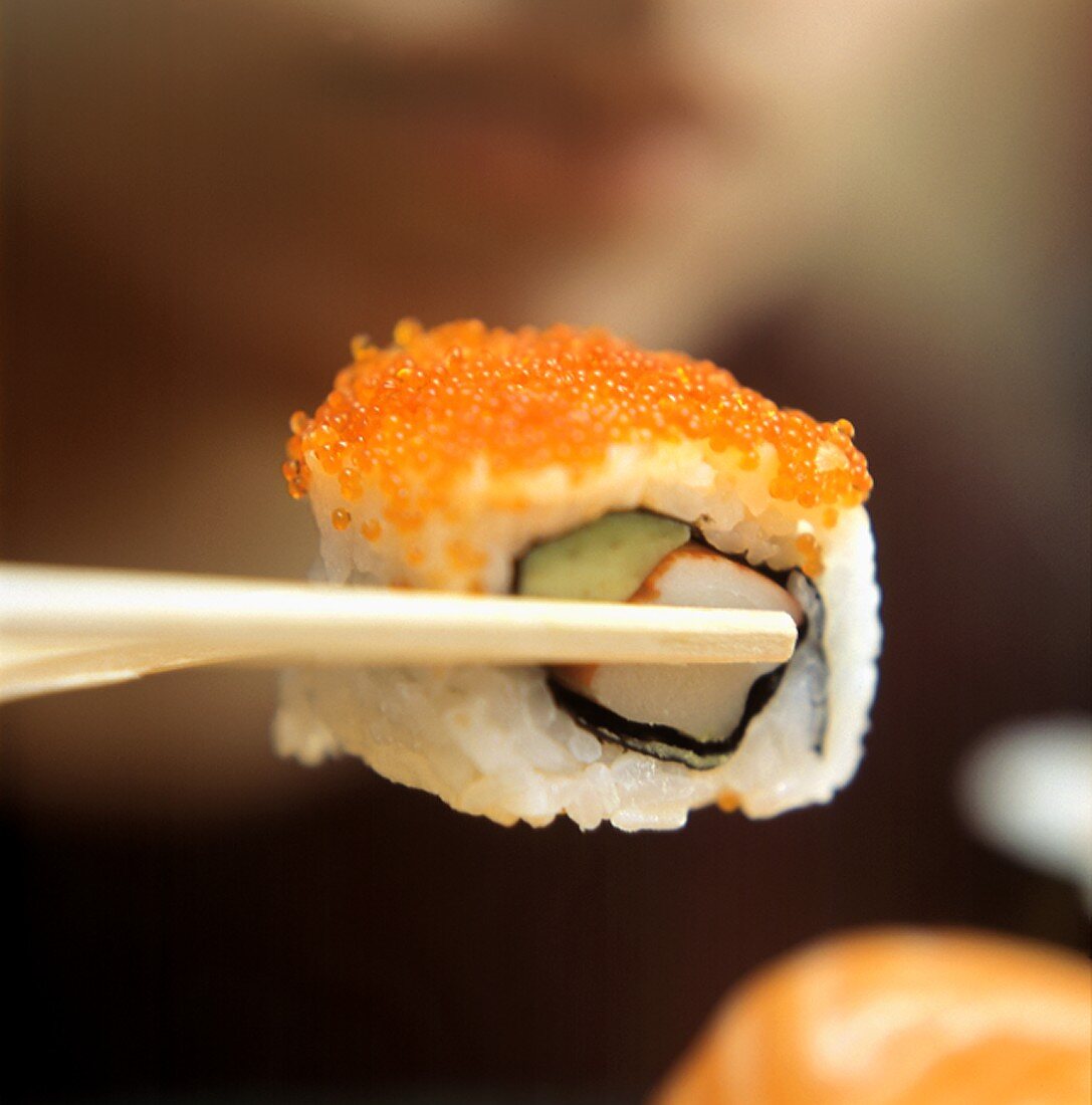 One Reverse California Roll on Chopsticks