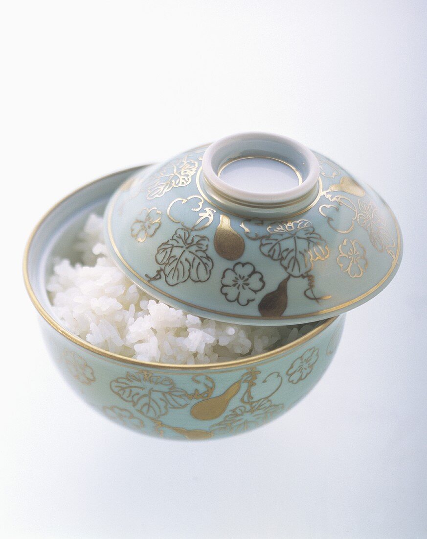 Cooked White Rice in an Oriental Bowl