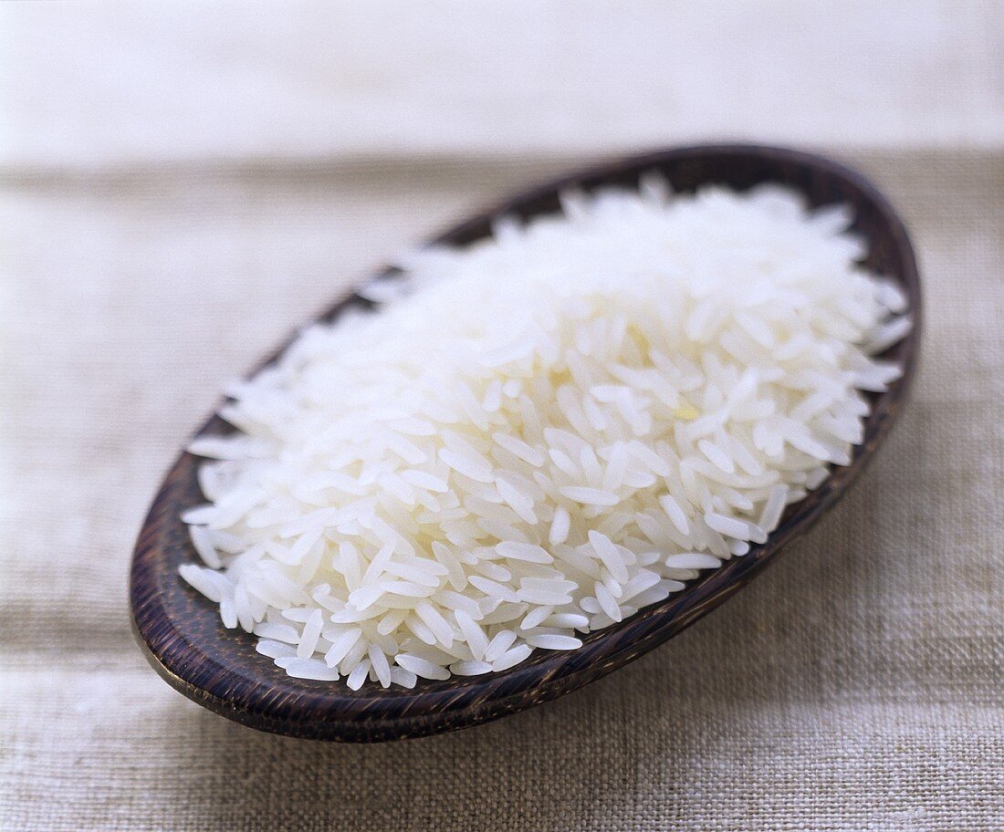 Uncooked Long Grain White Rice in a Dish