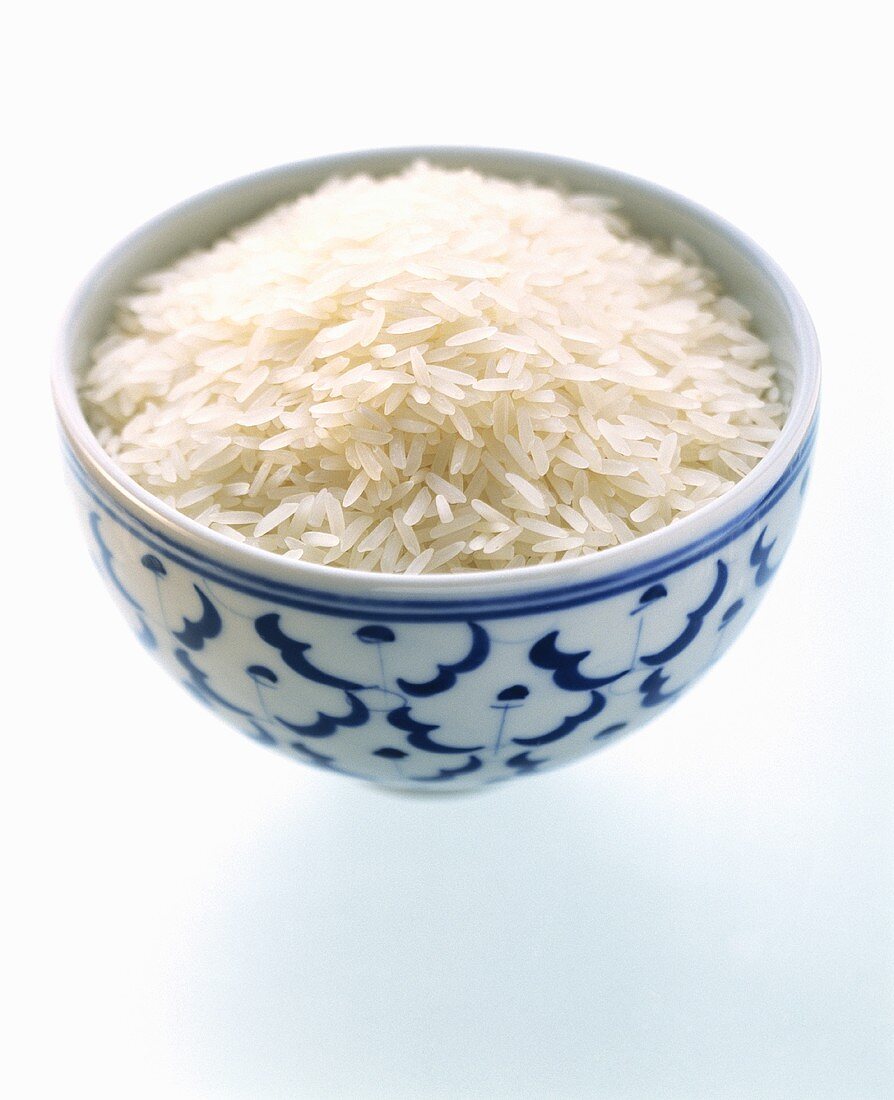 Uncooked White Rice in an Oriental Bowl