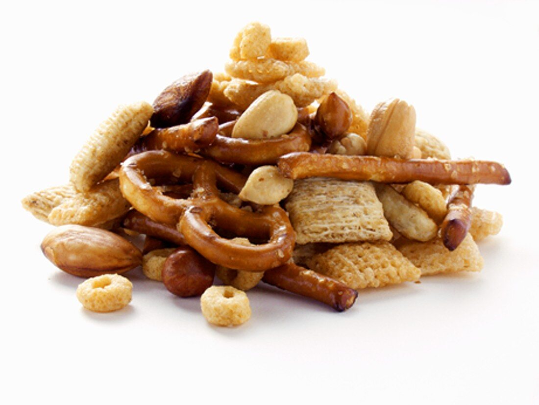Snack Mix with Pretzels, Peanuts and Cereal