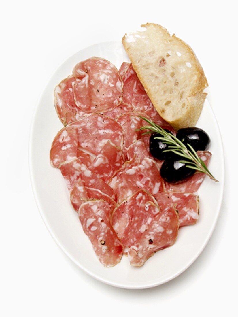 Genoa Salami with Black Olives and Bread