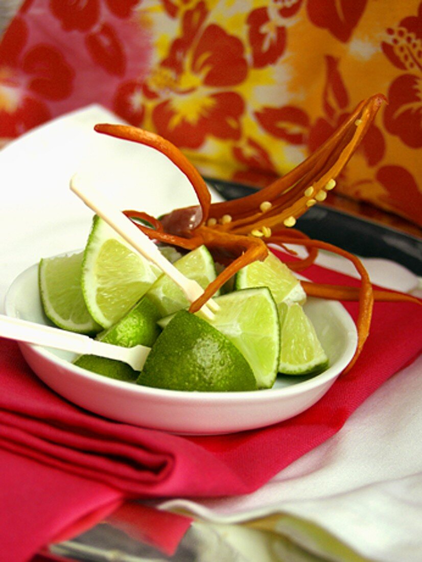 Dish of Limes with Red Pepper on Top
