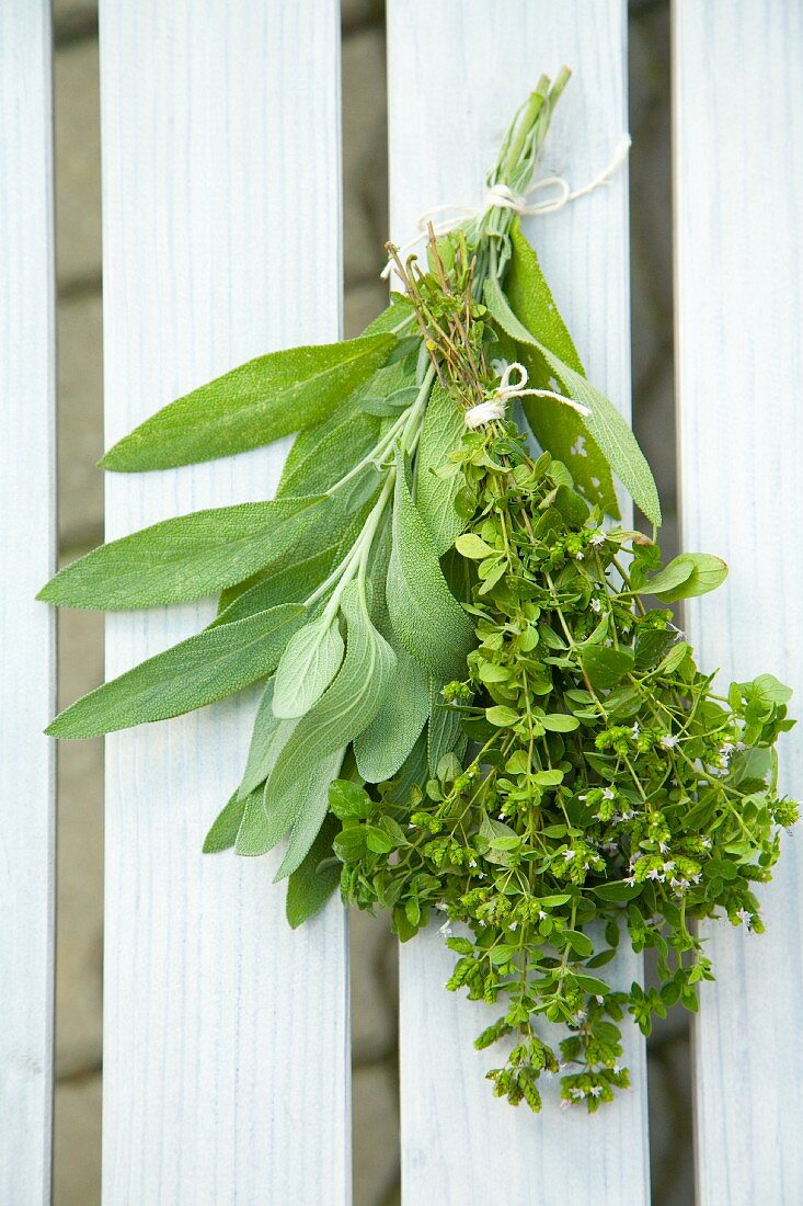 Small bunches of oregano and sage