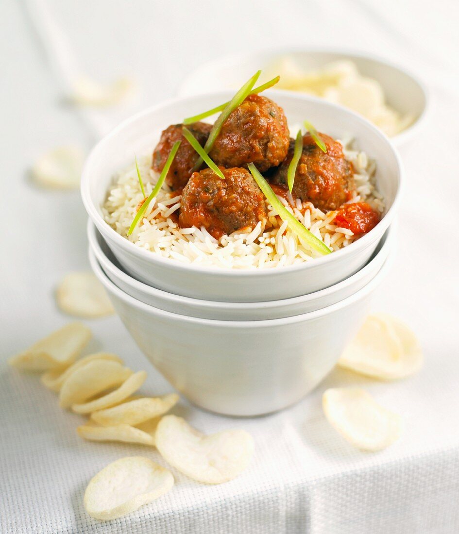 Sweet and sour meatballs on rice