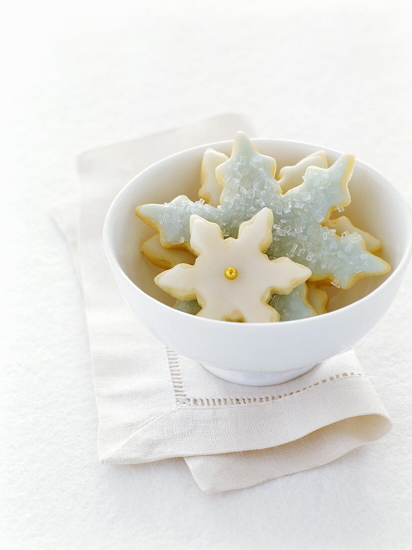 Snowflake biscuits in a bowl