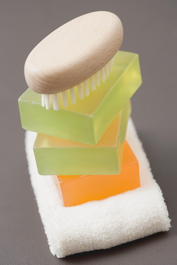 Soaps with brush and towel