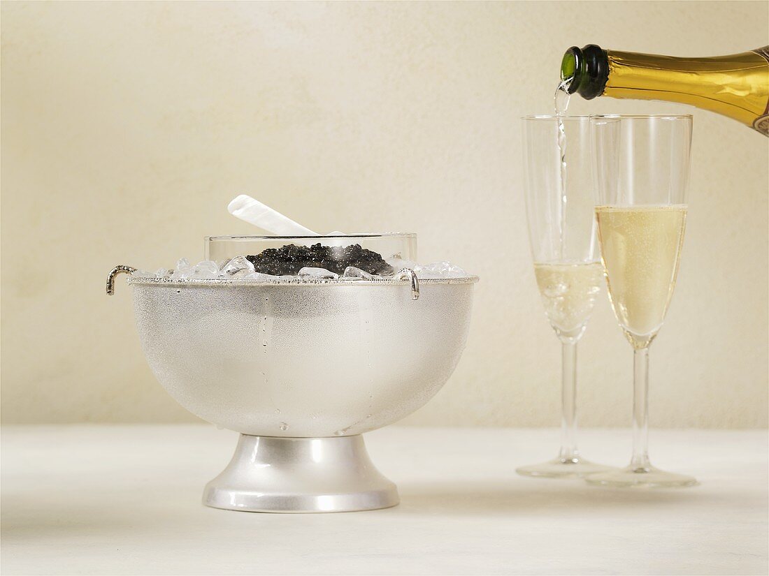 Kaviar auf Eis mit Champagner