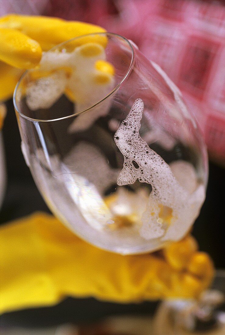 Washing up a wine glass