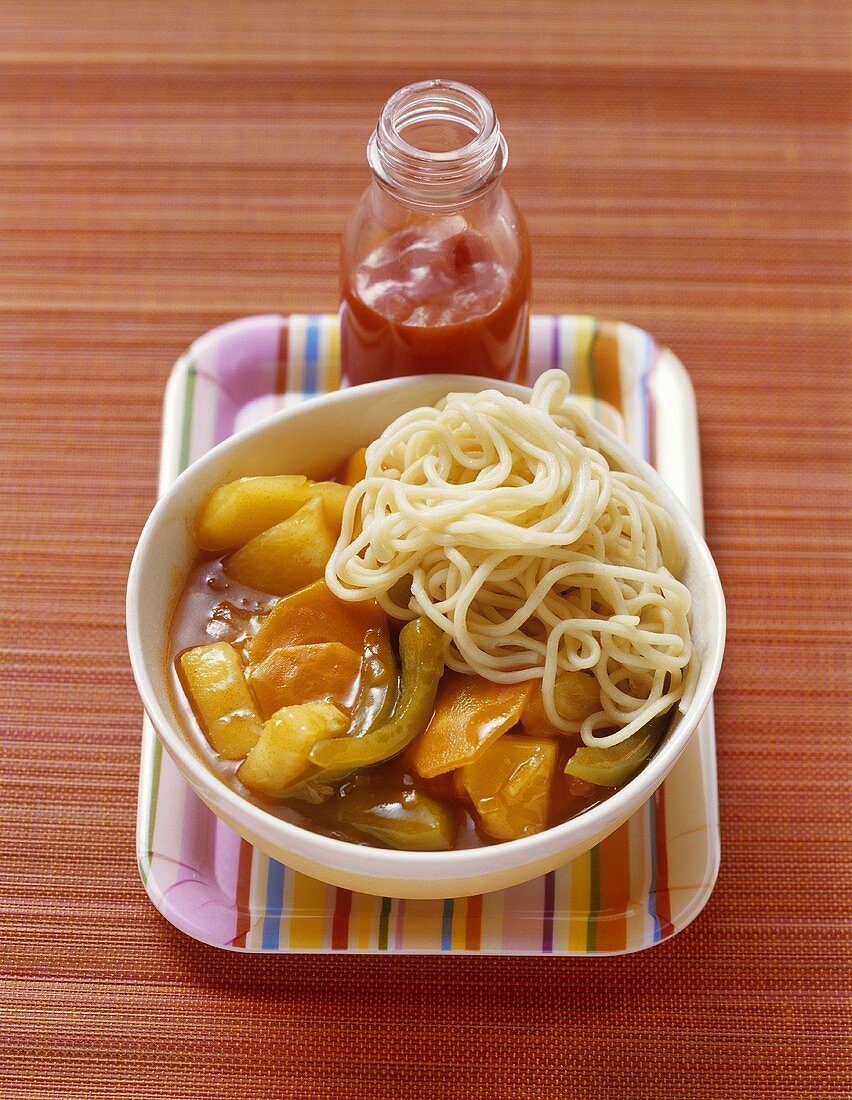 Noodles with sweet and sour sauce