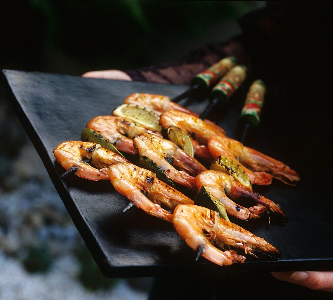 Grilled prawn kebabs