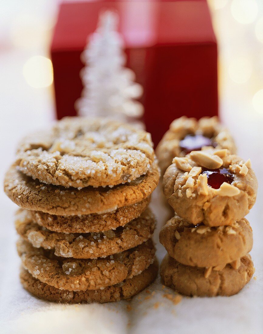 Several ginger biscuits and peanut biscuits