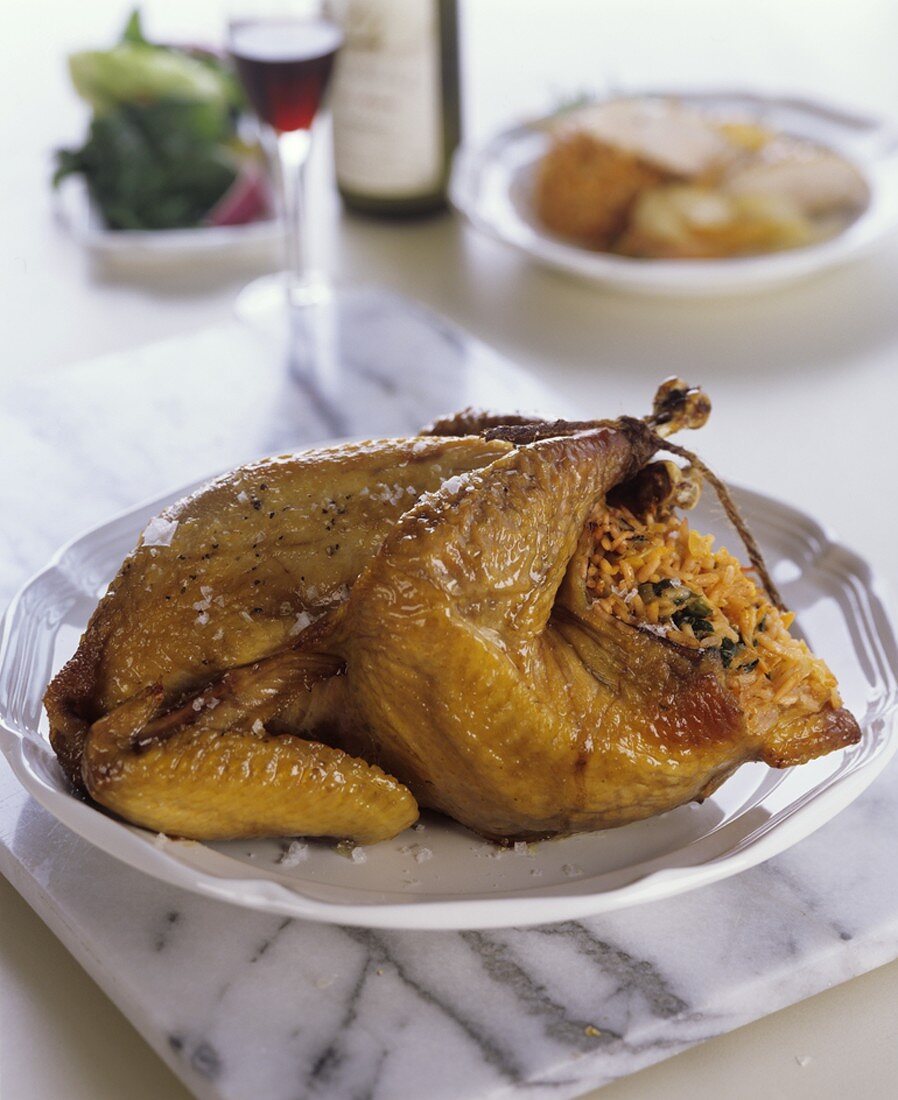 Roast guinea fowl with Indian rice stuffing