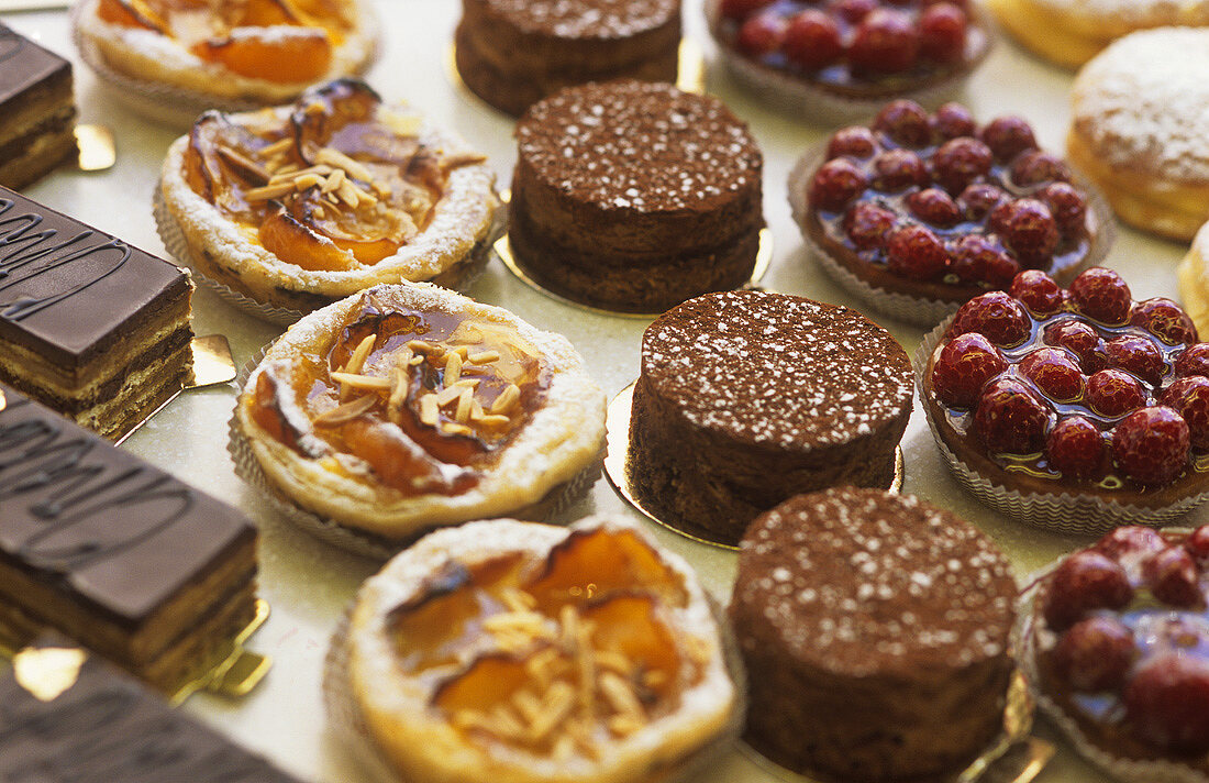 Small cakes in a French patisserie
