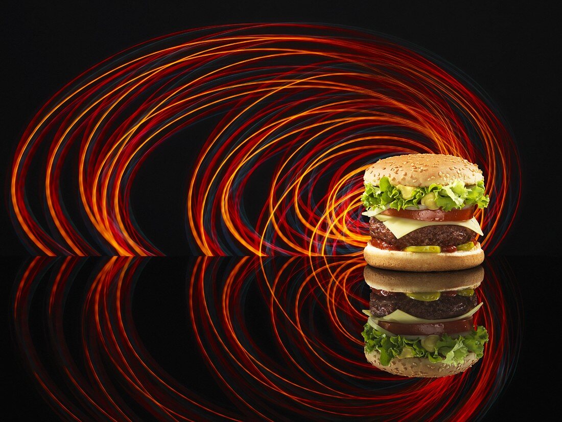 Ein Cheeseburger im Lichterbogen
