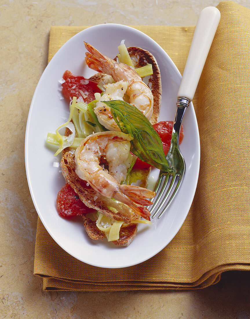 Ciabatta with fried prawns