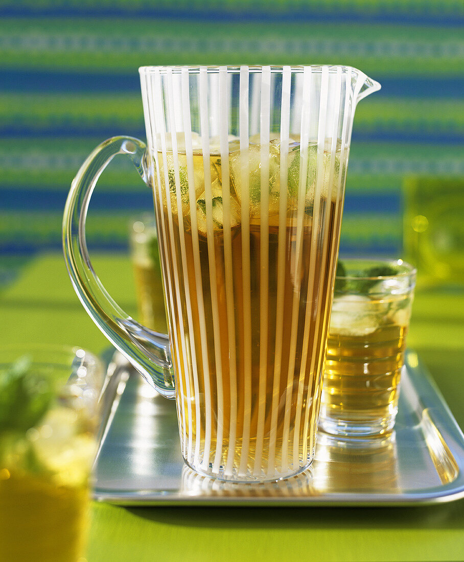 Iced tea in a glass jug