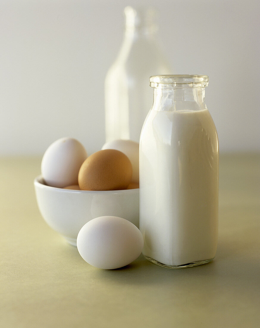 Still life with eggs and milk