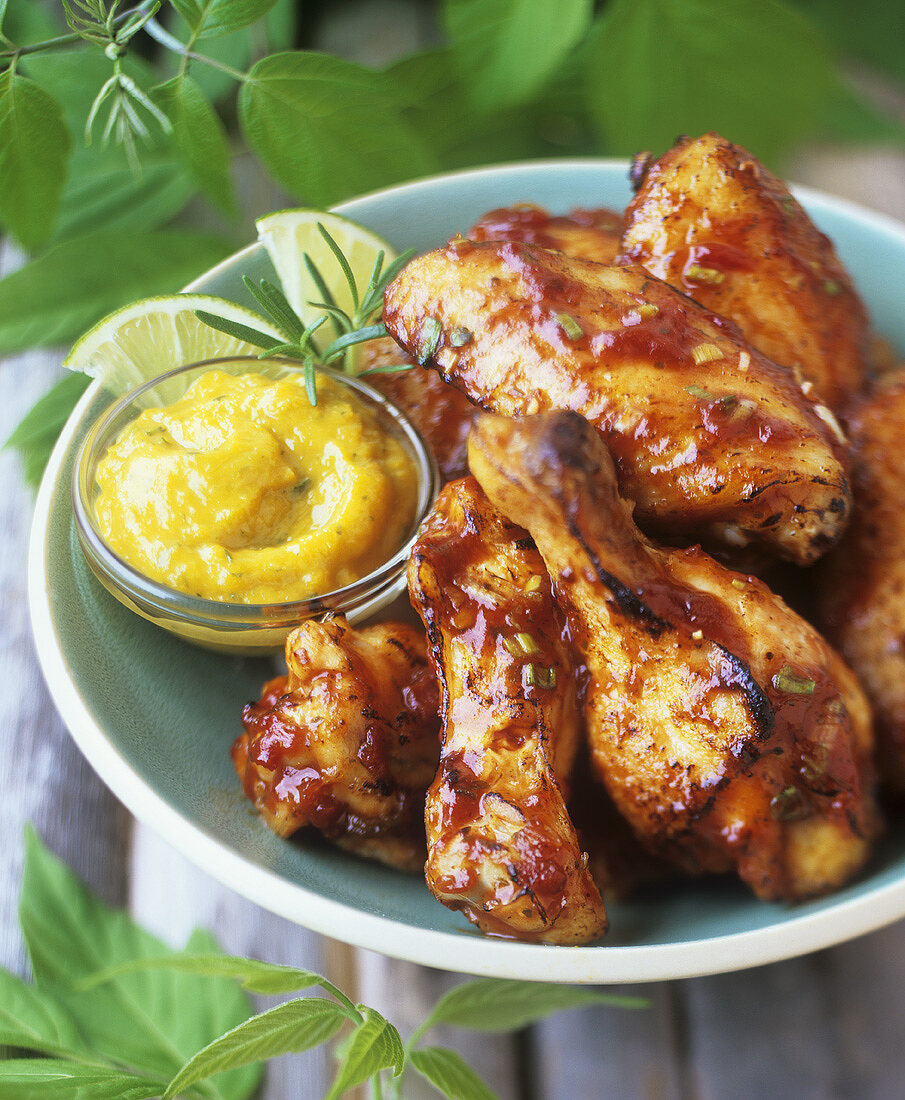 Grilled chicken pieces with dip