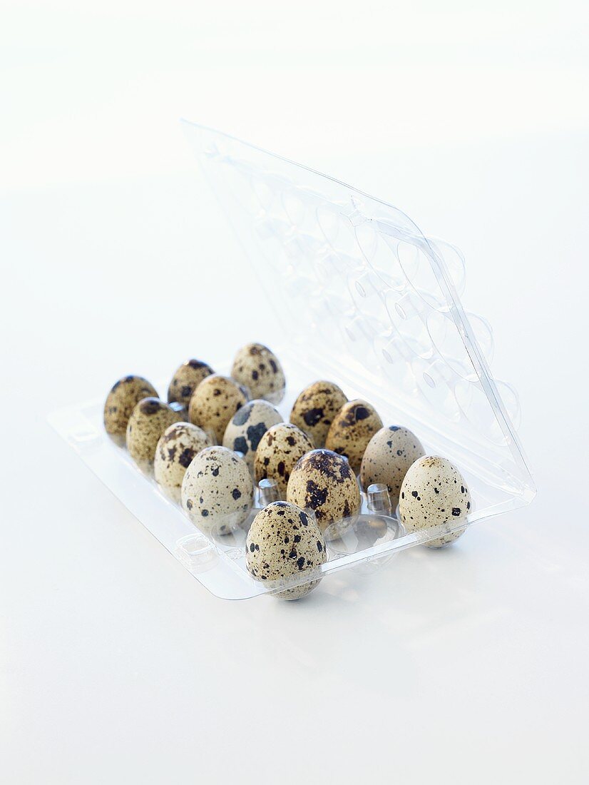 Quails' eggs in an egg box