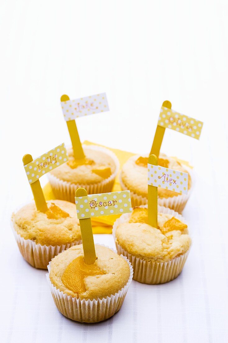 Five fruit muffins with place-cards