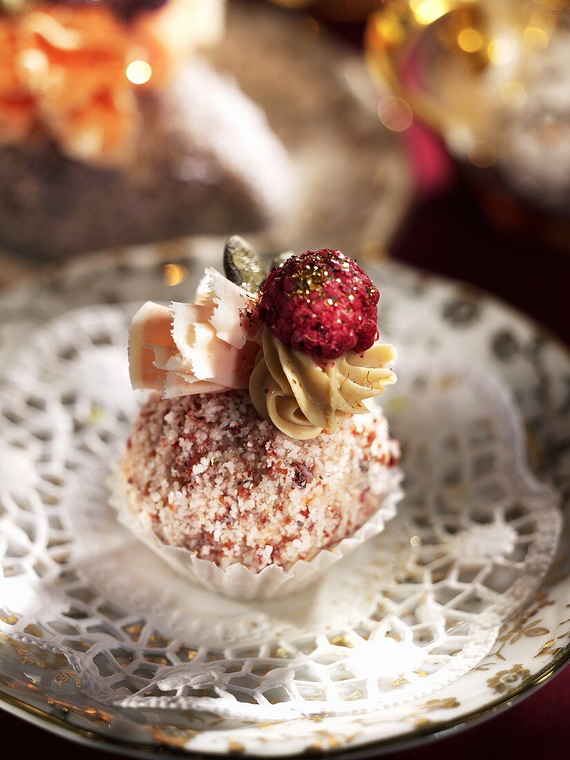 A chocolate with a candied flower