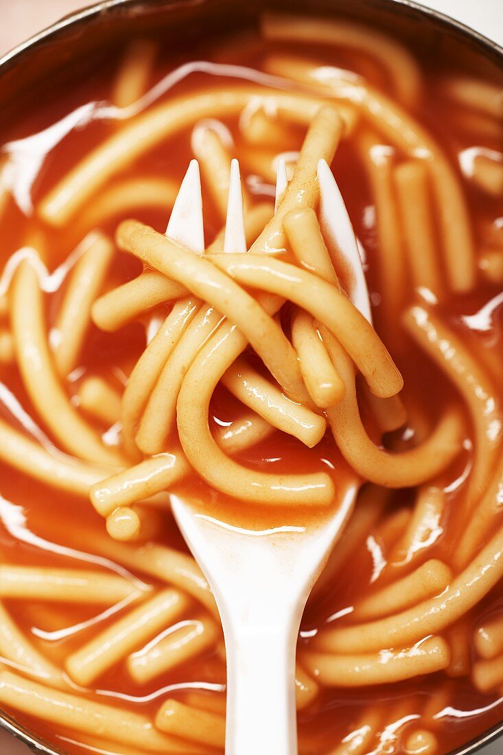 Spaghetti mit Tomatensauce aus der Dose