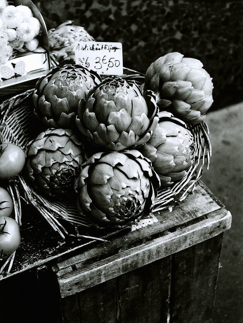 Artichokes on a market stall