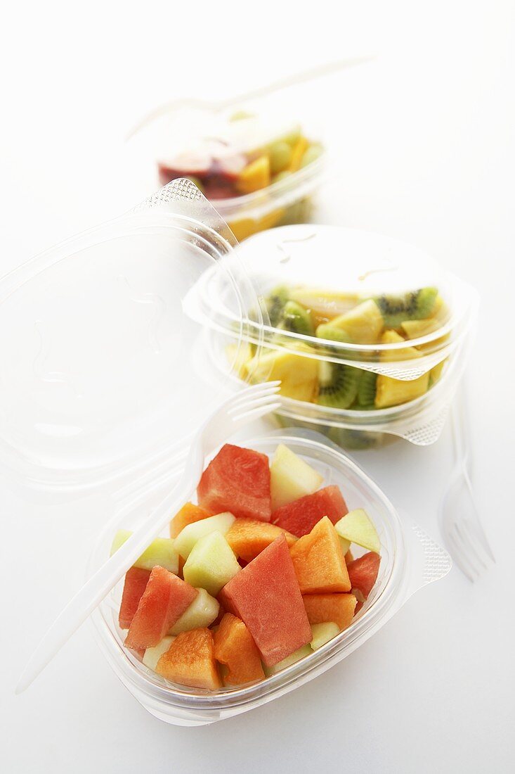 Mixed fruit salads in plastic containers